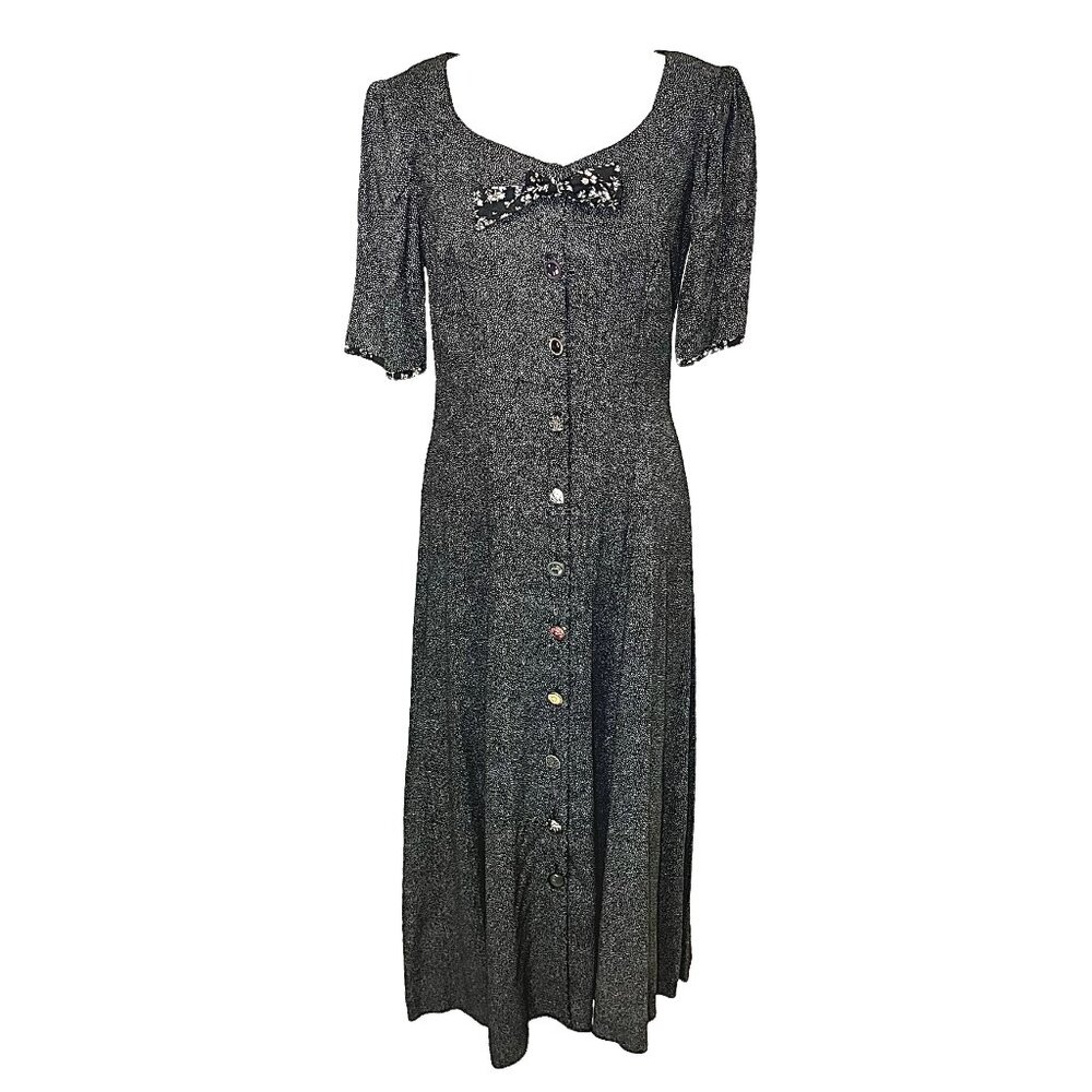 Vintage 90s Button Down Black Gradient Print Shabby Chic Maxi Dress Size Medium